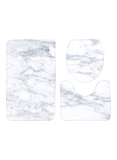 Buy 3-Piece Marble Pattern Anti Skid Toilet Mat Set White/Grey Rectangular Shape Mat 75x45,  U-Shaped Foot Mat 45x37.5, Toilet Cover 45x35cm in UAE