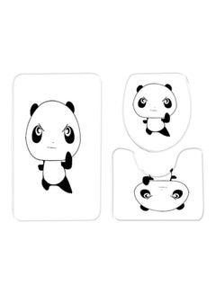 Buy 3-Piece Panda Printed Bathroom Anti-Slip Mat Set White/Black S in UAE