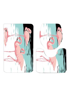 Buy 3-Piece Flamingos Printed Anti Skid Toilet Mat Set White/Pink/Blue One Size in Saudi Arabia