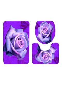 Buy 3-Piece Flower Printed Anti Skid Toilet Mat Set Purple S in Saudi Arabia