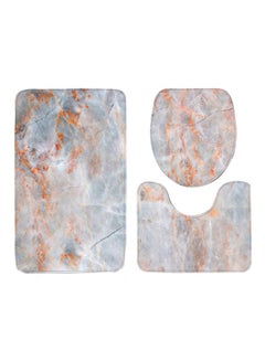 Buy 3-Piece Marble Printed Anti-Slip Bathroom Mat Grey/Brown/Beige Medium in UAE