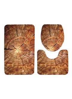 Buy 3-Piece Wood Printed Bathroom Mat Set Brown in Saudi Arabia