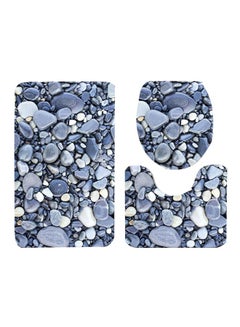 Buy 3-Piece Cobble Stone Pattern Anti Skid Toilet Mat Set Blue/White One Size in Saudi Arabia