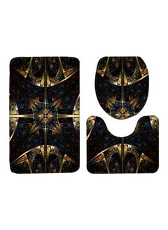 Buy 3-Piece Printed Bath Mat Set Black/Gold/Brown in Saudi Arabia