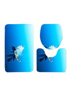 Buy 3-Piece Printed Bath Mat Set Blue/White in Saudi Arabia