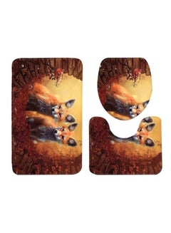 Buy 3-Piece Foxes Printed Bathroom Mats Set Brown/Yellow/Orange 80x50cm in Saudi Arabia