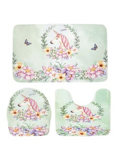 Buy 3-Piece Ditan Unicorn Printed Bathroom Mats Set Green/Pink/Purple One Size in Saudi Arabia