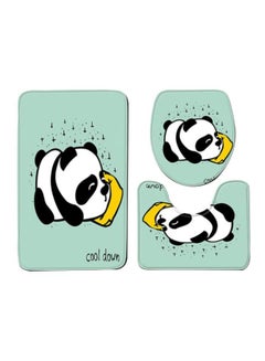 Buy 3-Piece Panda Printed Bathroom Mats Set Green/White/Black Small in UAE