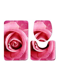 Buy 3-Piece Rose Printed Bathroom Mats Set Pink/White/Black Rectangular Mat (75x45), U Shaped Mat	(37.5x45), Toilet Cover (45x35)cm in Saudi Arabia