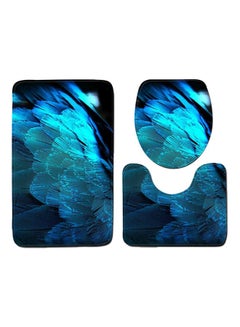 Buy 3-Piece Floral Printed Bath Mat Set Blue 50x80cm in Saudi Arabia