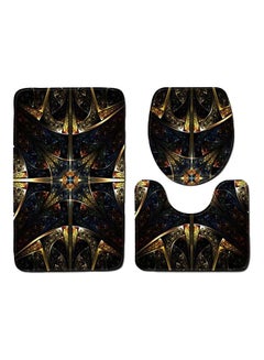 Buy 3-Piece Printed Bath Mat Set Black/Gold/Blue in Saudi Arabia