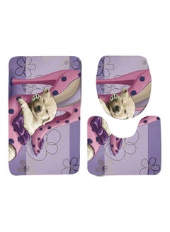 Buy 3-Piece Dog Printed Bath Mat Set Pink/Beige/Purple Bath Mat(75x45), U-Shaped Mat(45x37.5), Toilet Lid Mat(45x35)cm in Saudi Arabia