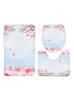 Buy 3-Piece Floral Printed Bath Mat Set Blue/Pink/White Rectangular Mat (75x45), U Shaped Mat (37.5x45), Toilet Cover (35x45)cm in Saudi Arabia