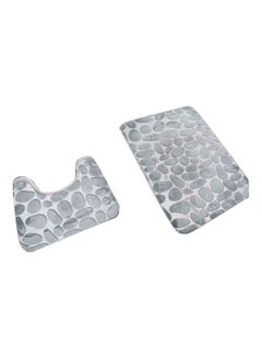 Buy 3-Piece Stone Printed Bath Mat Set Grey Bath Mat (50x80), U-Shaped Mat (50x40)cm in UAE