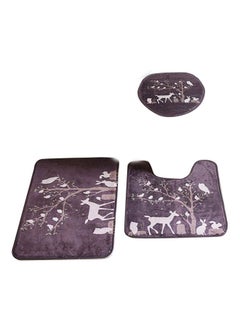 Buy 3-Piece Tree Printed Bath Mat Set Purple/White Rectangular Mat (75x45), U Shaped Mat (37.5x45), Toilet Cover (35x45)cm in Saudi Arabia