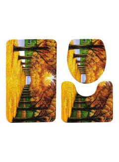 Buy 3-Piece Tree Printed Bath Mat Set Yellow/Green/Blue in Saudi Arabia