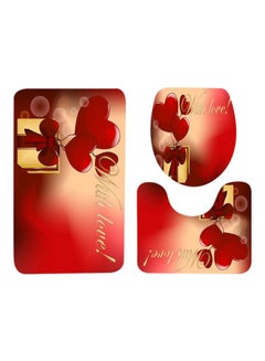 Buy 3-Piece Heart Printed Bath Mat Set Red/Gold in Saudi Arabia