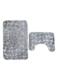 Buy 2-Piece Stone Printed Bath Mat Set Grey in UAE