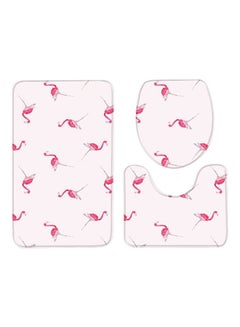 Buy 3-Piece Bird Printed Bath Mat Set Pink Rectangular Mat ( 75x45), U Shaped Mat (37.5x45), Toilet Cover (35x45)cm in Saudi Arabia