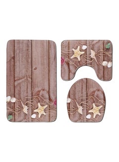 Buy 3-Piece Starfish Printed Bath Mat Set Brown/White/Green in Saudi Arabia