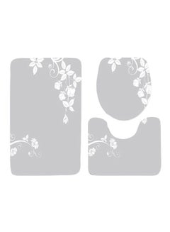 Buy 3-Piece Floral Printed Bath Mat Set Grey/White in UAE