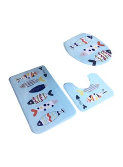 Buy 3-Piece Fish Printed Bath Mat Set Blue/White/Red Rectangular Mat ( 44x75), U Shaped Mat (44x75), Toilet Cover (38x40)cm in Saudi Arabia