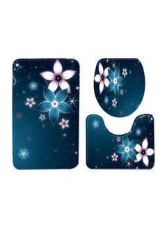 Buy 3-Piece Floral Printed Bath Mat Set Blue/Pink/White in Saudi Arabia