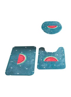 Buy 3-Piece Watermelon Slice Printed Bathroom Mat Set Blue/Red/White Square Mat (75x45), U-Shaped Mat (45x37.5), Toilet Seat (45x35)cm in Saudi Arabia