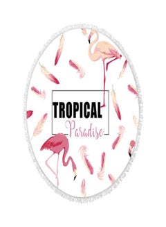 Buy Round Shape Flamingos Pattern Tassel Beach Towel White/Pink in UAE