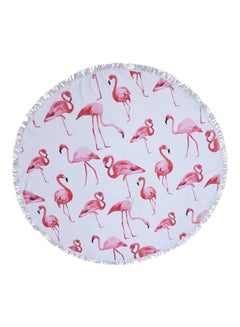 Buy Round Shaped Flamingos Printed Beach Towel White/Pink/Red in UAE