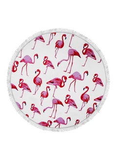Buy Round Shaped Flamingos Printed Beach Towel White/Pink/Red in UAE