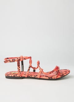 Buy Jolita Snakeskin Print Sandals Neon Orange in UAE