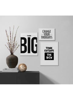 Buy 3-Piece Motivational Quote Themed Framed Painting Set White/Black 67x67x2cm in Saudi Arabia