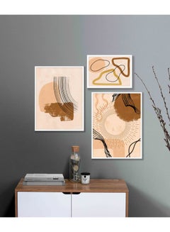 Buy 3-Piece Abstract Art Themed Framed Painting Set Beige/Brown/White 67x67x2cm in Saudi Arabia