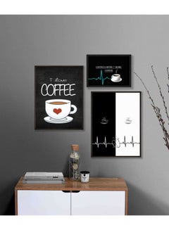 Buy 3-Piece Coffee Corner Themed Framed Painting Set Black/White 67x67x2cm in Saudi Arabia