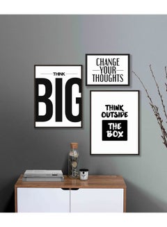 Buy 3-Piece Motivational Quote Themed Framed Painting Set White/Black 67x67x2cm in Saudi Arabia