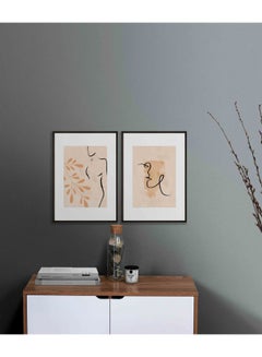 Buy 2-Piece Women Abstract Themed Framed Painting Set Beige 33x43cm in Saudi Arabia