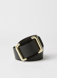 Buy Square Buckle Leather Belt Black in Saudi Arabia