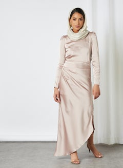 Buy Asymmetric Hem Dress Champagne in UAE