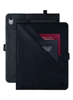 Buy Leather Folio Case With Card Slot And Pocket Wallet For Ipad Black in UAE