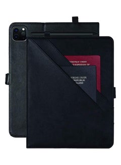 Buy Leather Folio Case With Card Slot And Pocket Wallet For Ipad Pro 11 Black in UAE