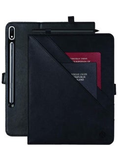 Buy Leather Folio Case With Card Slot And Pocket Wallet For Samsung Galaxy Tab S7 Black in UAE