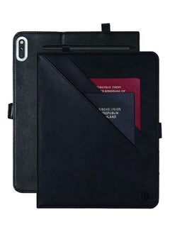 Buy Leather Folio Case With Card Slot And Pocket Wallet For  Huawei Matepad Black in UAE