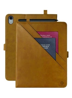 Buy Leather Folio Case With Card Slot And Pocket Wallet For Ipad Khaki in UAE