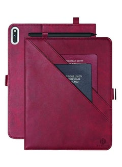 Buy Leather Folio Case With Card Slot And Pocket Wallet For  Huawei Matepad Pro Red in UAE
