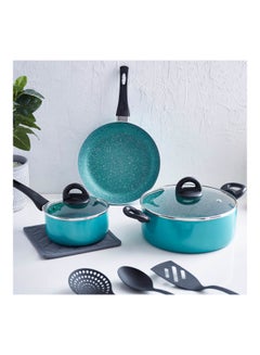 Buy 5-Piece Non-Stick Coating Aluminium Sturday And Storng Material Kitchem Cookware Set Includes 1 Casserole With 1 Lid 24cm, 1 Frying Pan 24cm, 1 Saucepan with 1 Lid 16cm Blue/Black 16cm in Saudi Arabia