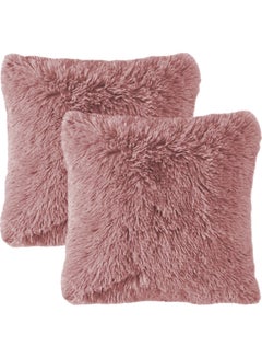 Buy 2-Piece Decorative Fur Cushion Set Rose 45x45cm in UAE