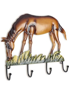 Buy Decorative Wall Mounted 4-Hook Horse Key Hanger Coffee/Green in Saudi Arabia