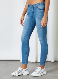 Buy Ankle Length Skinny Jeans Light Blue Denim in UAE