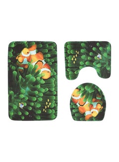 Buy 3-Piece Carpet Bath Mat Set Green/Yellow/Orange Pedestal Rug (45x40), Toilet Lid Cover (42x37), Bath Mat (75x45x1)cm in UAE
